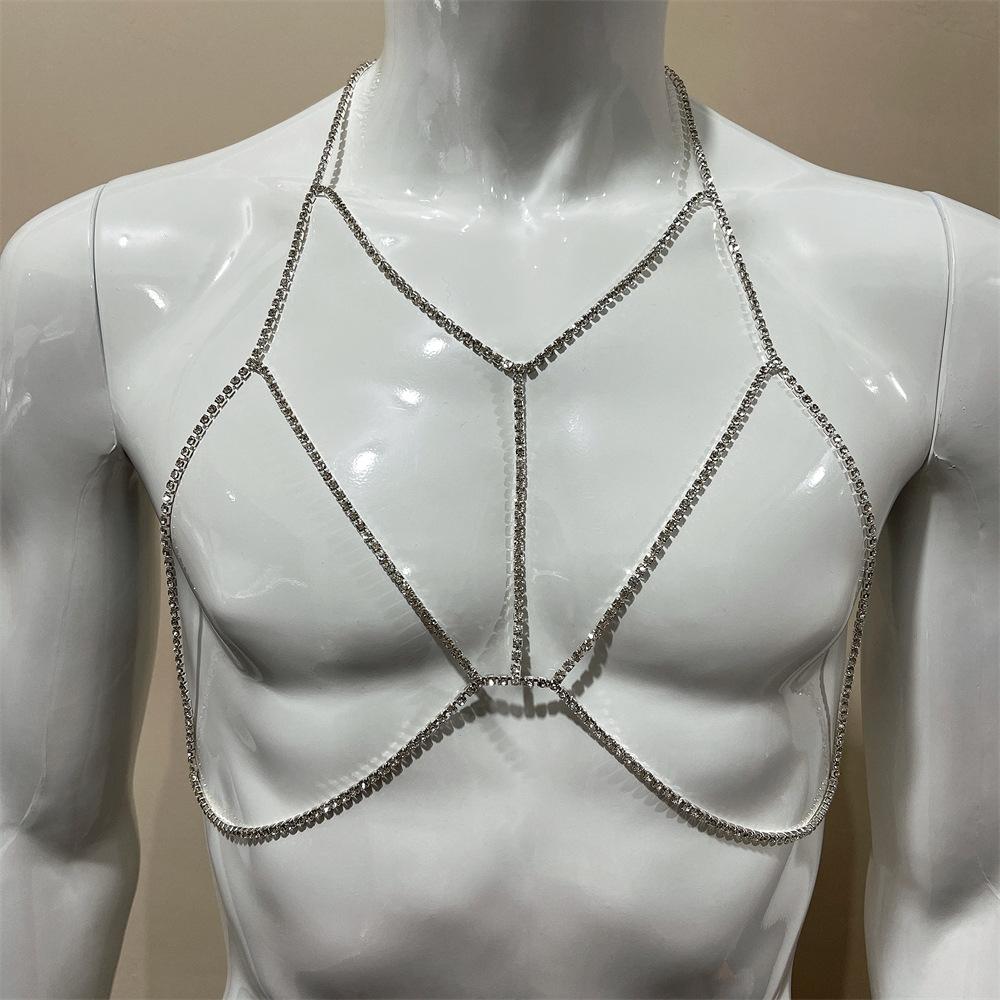 European And American Sexy Fashion Beach Simple Body Chain Necklace Women'S Flash Diamond Cross Pendant Chest Chain Accessories