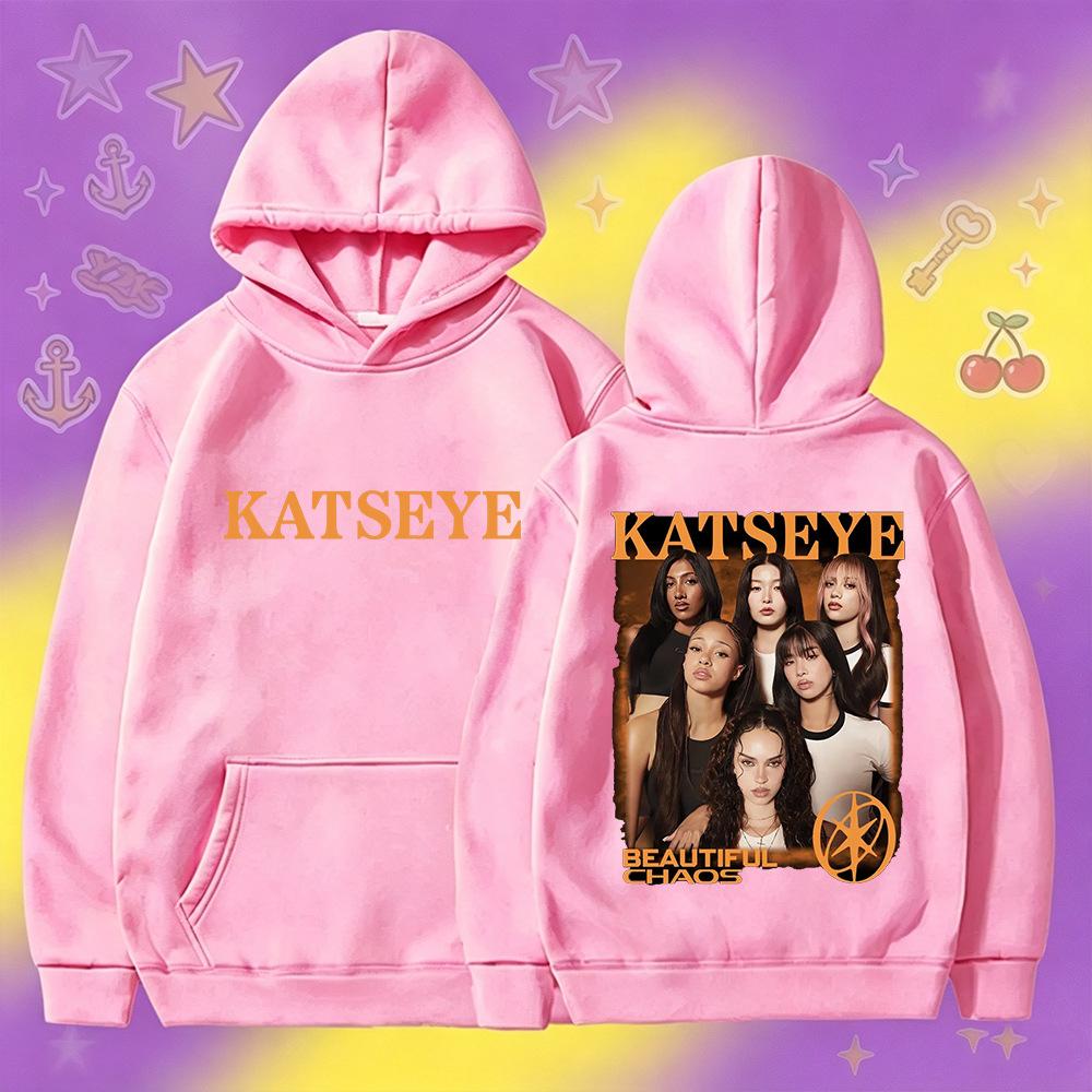 KATSEYE-BEAUTIFUL CHAOS Print Hoodie Men Women Long Sleeve Pullover Sweatshirt 60810-7 Black