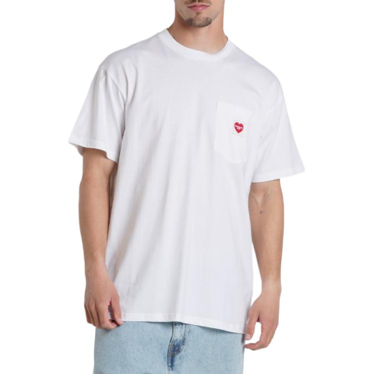 Carhartt WIP Мужская футболка с вышивкой сердца, свободный крой, круглый вырез, короткий рукав, топ, белый I032128-1WZ-XX