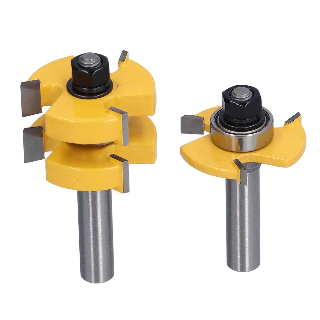2Pcs Tongue Groove Router Bit T Shape 3 Teeth 1 Bearing Woodworking Milling Cutter 12in Shank