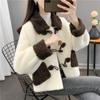 Women's Loose Short Faux Mink Fur Coat for Spring and Autumn with Horn Buckle and Thickened Winter Jacket