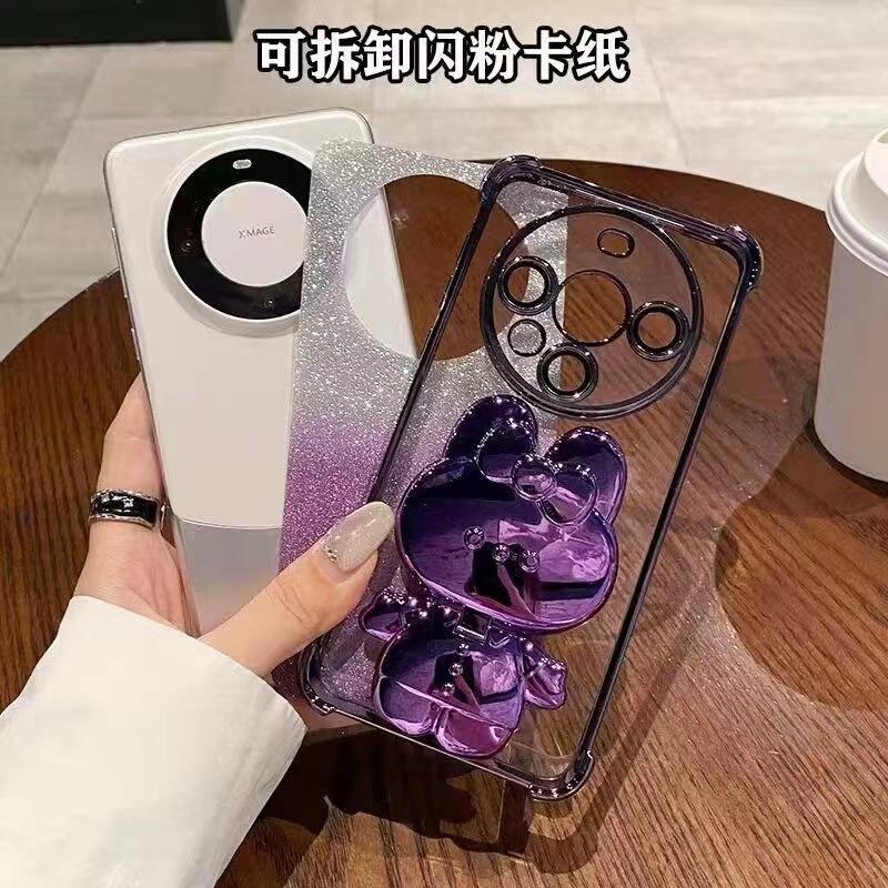 Подходит для чехла на мобильный телефон iPhone16promax 15 зеркало для макияжа 12pm кролик-подставка 14 четыре угла 13 противоударный мягкий чехол