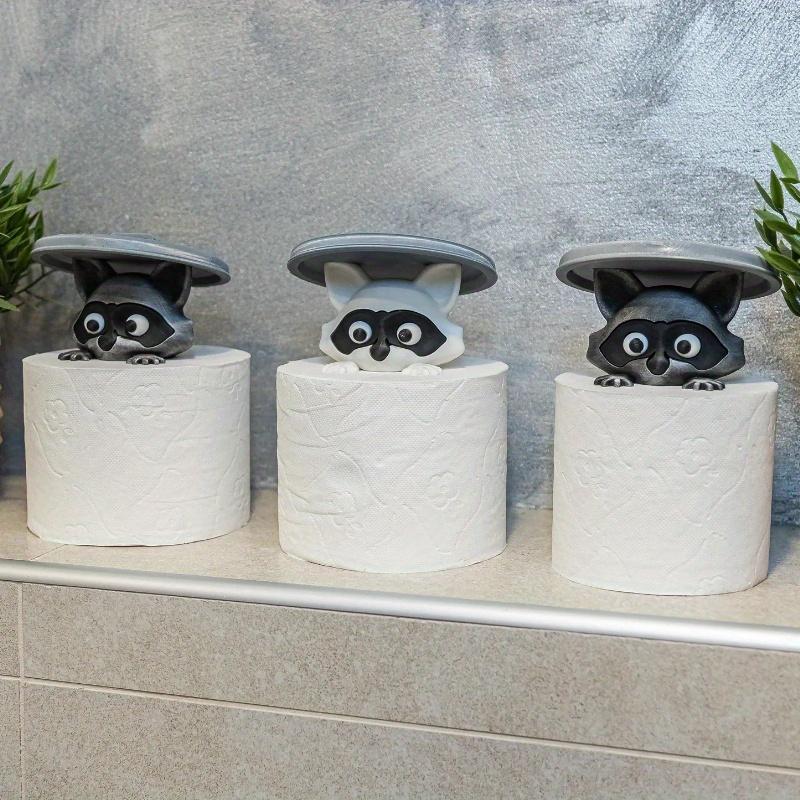 Cute Raccoon Toilet Paper Holder Playful Bathroom Decor With Trash Can Lid Cover Unique Gift Idea Funny Home Accessory