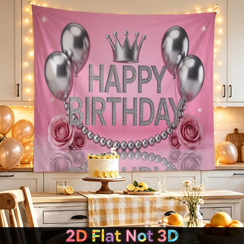 Party Backdrop Birthday Crown Silver Elegant Celebration Photo Background Front Door Decor