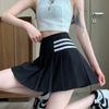 Black Pleated Skirt for Summer Women's A-line High-waisted New Pleated Skirt Striped Small College Style Short Skirt