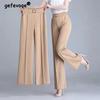 Elegant Fashion Office Lady Belt Straight Suit Trousers Women Spring Summer High Waist Pockets All Match Wide Leg Pants 4XL