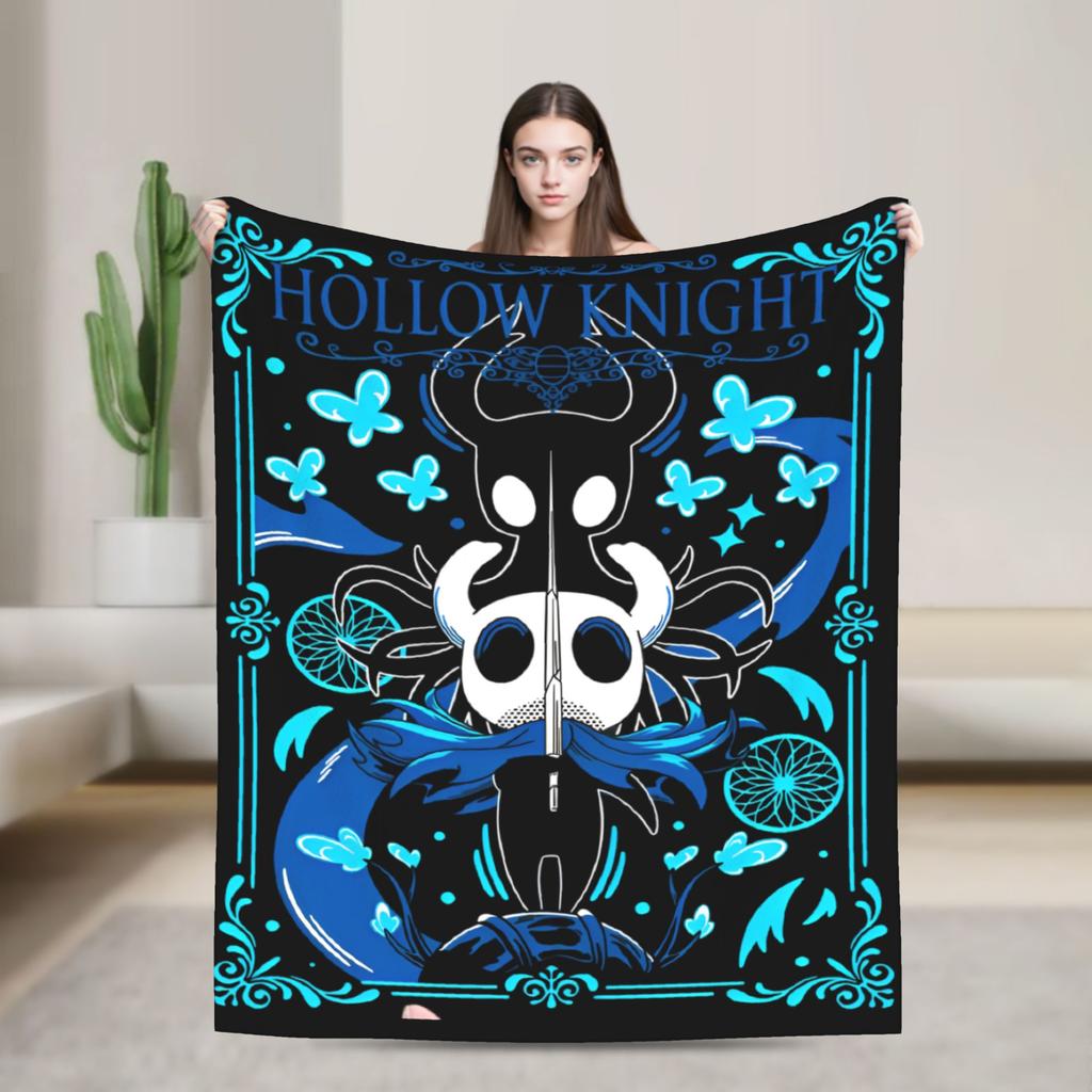 Hollow Knight Silksong Gothic Flannel Throw Fashion Blankets Indie Game for Bedspreads Knitted Fashion Blanket Office Ultra-Soft Multifuncti