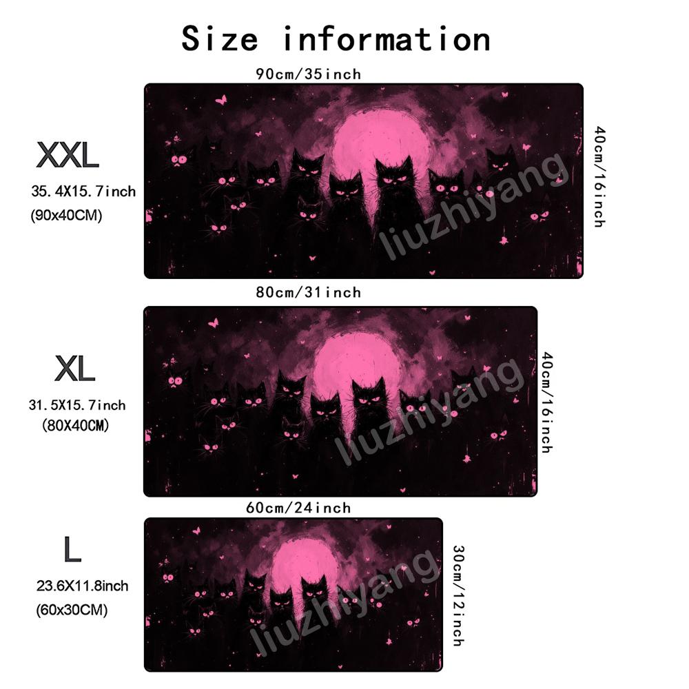 Pink Cat Mouse Pad Large Computer Office Game Table Mat Rubber AntiSlip Stitched Edge Keyboard Mats 90x40 Xxl Desk Pads