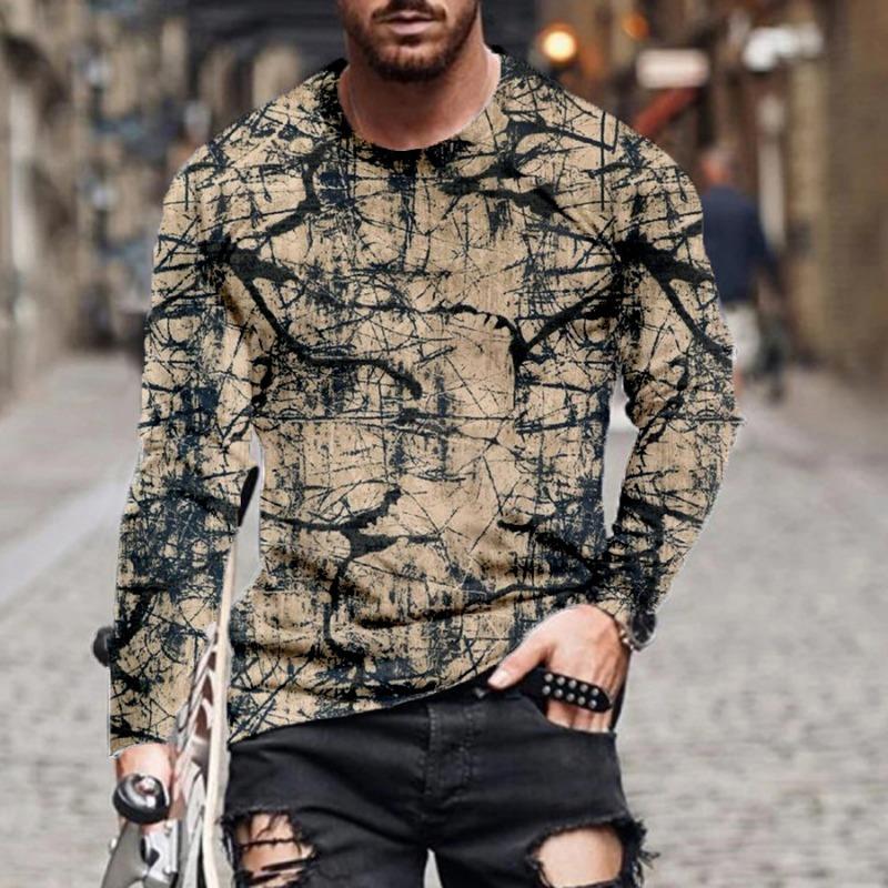 Мужская футболка с длинным рукавом на весну и осень, мужская свободная толстовка с круглым вырезом, 3D-принт, топ с длинным рукавом