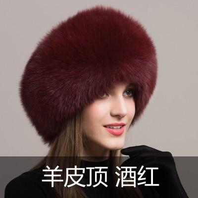 2022 Russia New Fashion Red Fur Hat Ladies Winter Luxury pink fox Fur Hat for Women