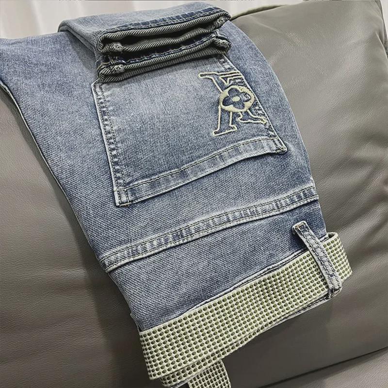 Мужские облегающие светло-голубые джинсы с косыми карманами, модные эластичные повседневные брюки Nine-Point