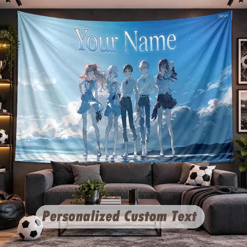 Neon Genesis Evangelion Personalized Tapestry Support Custom Name, Wall Art Home Decoration