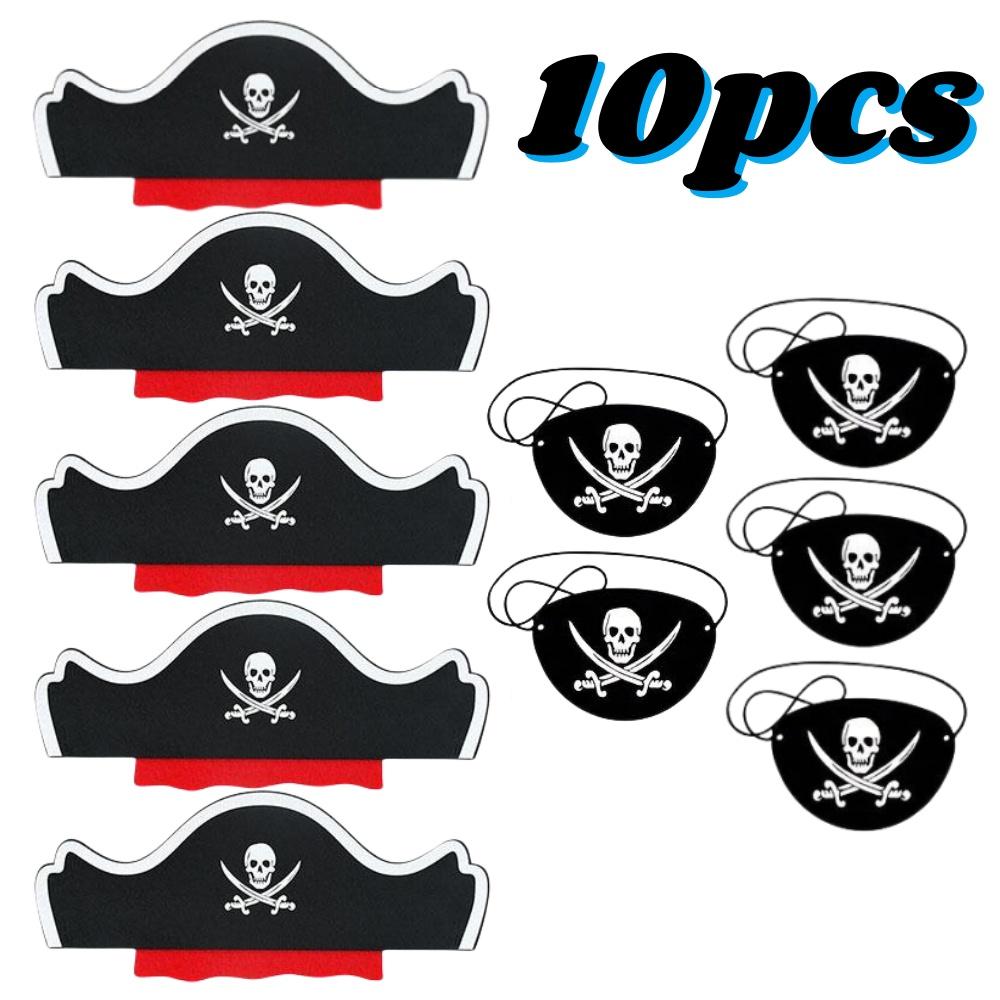 20pcs Pirate Eye Patches Captain Hat Set Skull Print Halloween Cosplay Adult Dress Up Felt One Eye Decoration Theme Party Props