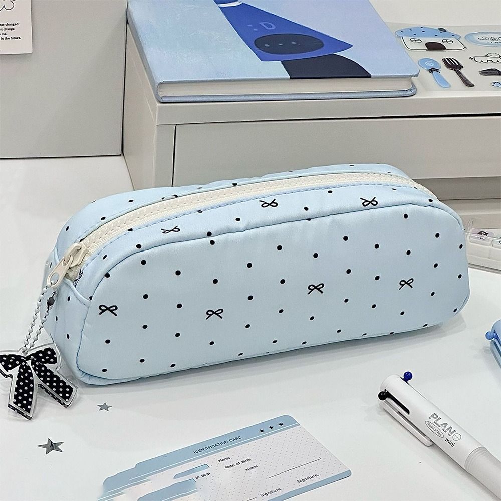Large Capacity Pen Bag Polka Dot Bow Stationery Organizer INS Pencil Case Students
