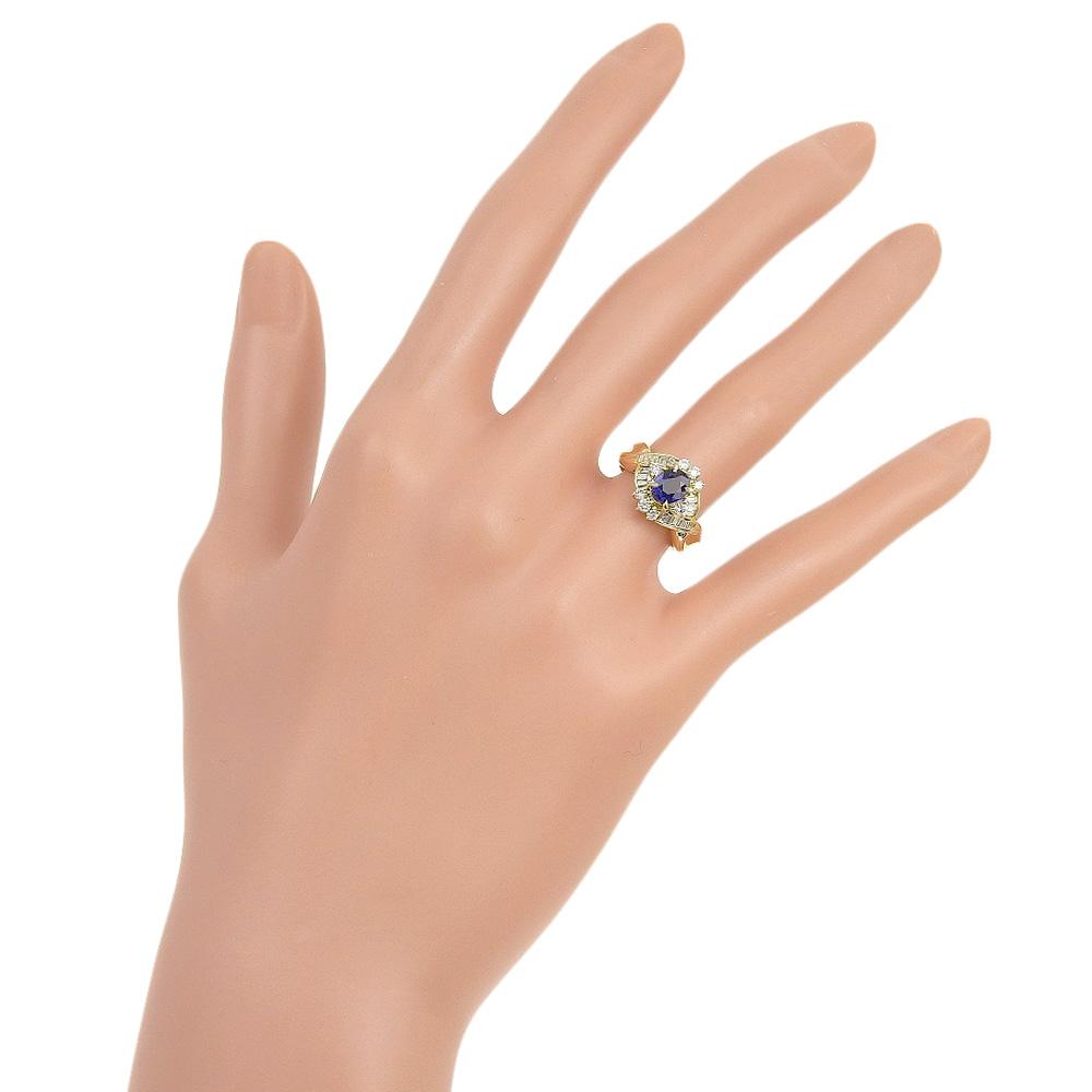 Ring K18 yellow gold/sapphire/diamond #4.5(US Size) 5g Women Used