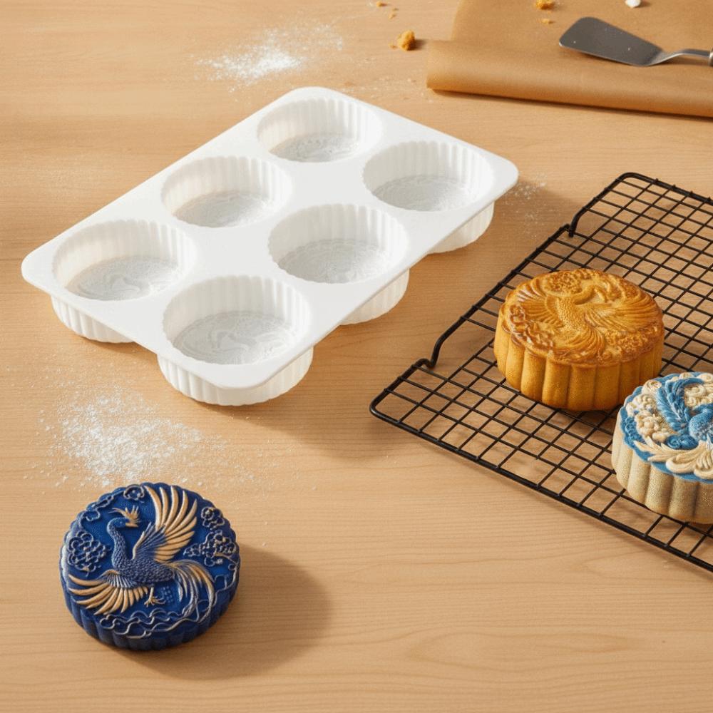 Silicone Auspicious Clouds Mooncake Mold 6 Cavities Mung Bean Cake Mold Soap Mold Kitchen