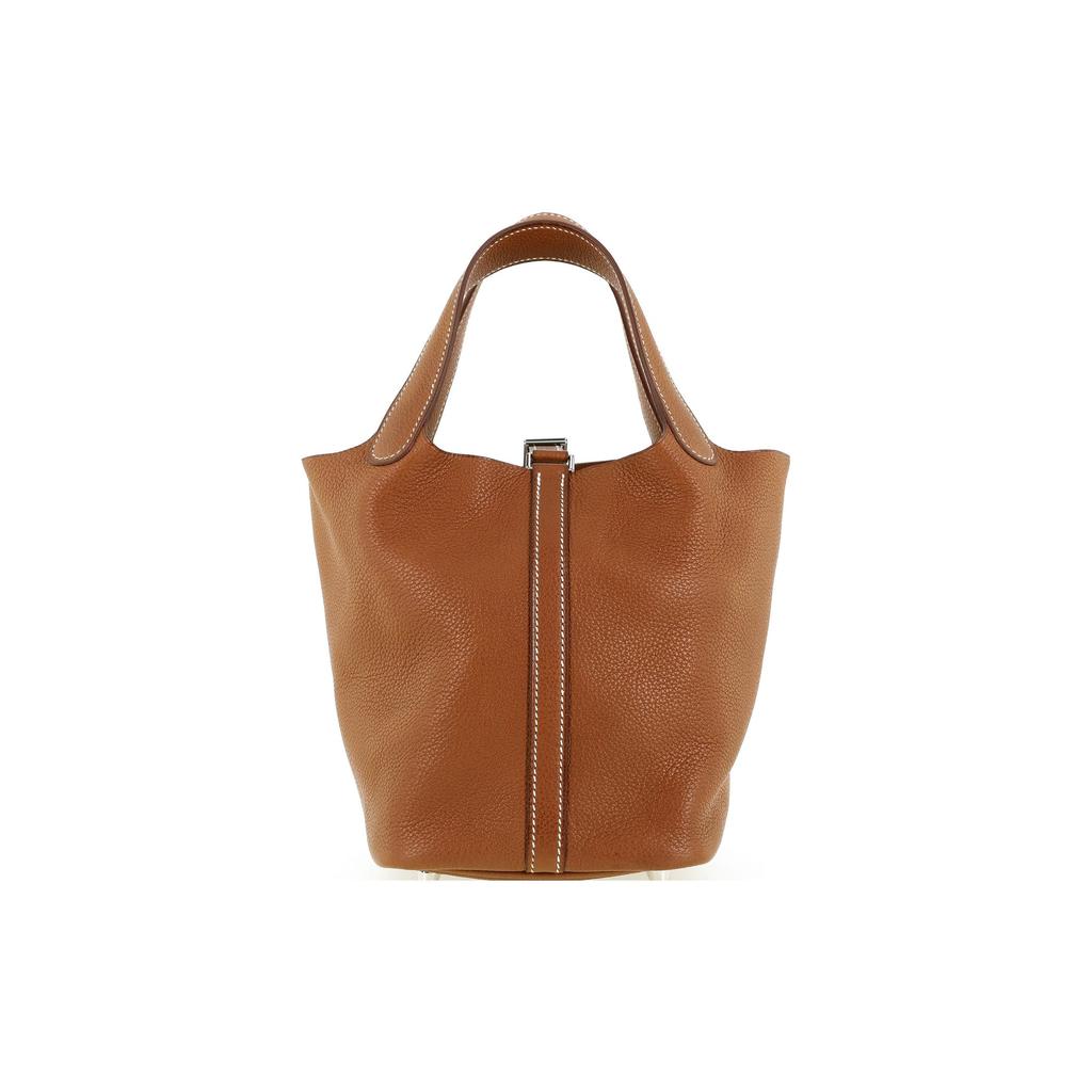 HERMES Picotin Lock Barenia Faubourg Calfskin Basket Bag, Bucket Bag, Handbag 18 Women's 34 Fauve Light Tawny H077913CK34