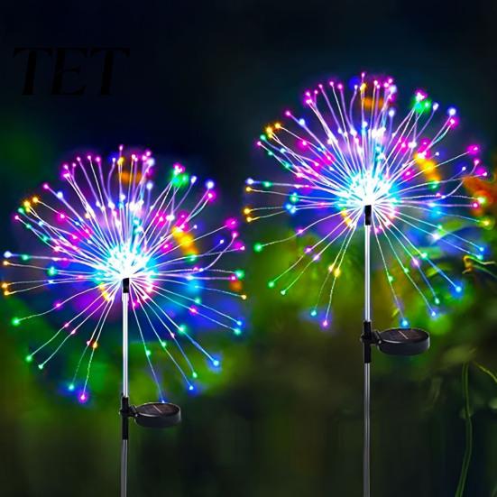 Solar Powered Backyard Landscaping Garden Stake Light, 200 LED Dandelion Firework-like Decorative Lights, IP65 Waterproof Outdoor Lamps Landscape