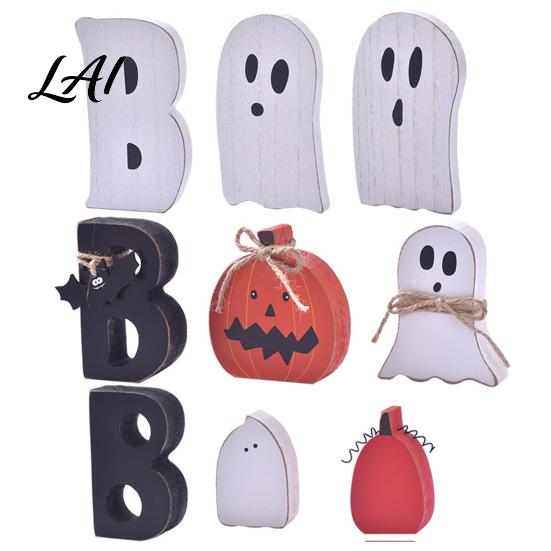Farmhouse Holiday Tabletop Accents 3 Pcs Halloween Indoor Table Decoration Cute Ghost Wooden Sign with Jute Rope Seasonal Room Decor Rustic
