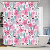 Pink Flower Shower Curtain Waterproof Bathroom Decor with Floral Print Pink Green Leaves Pattern for Home Decoration (Size: 69x7