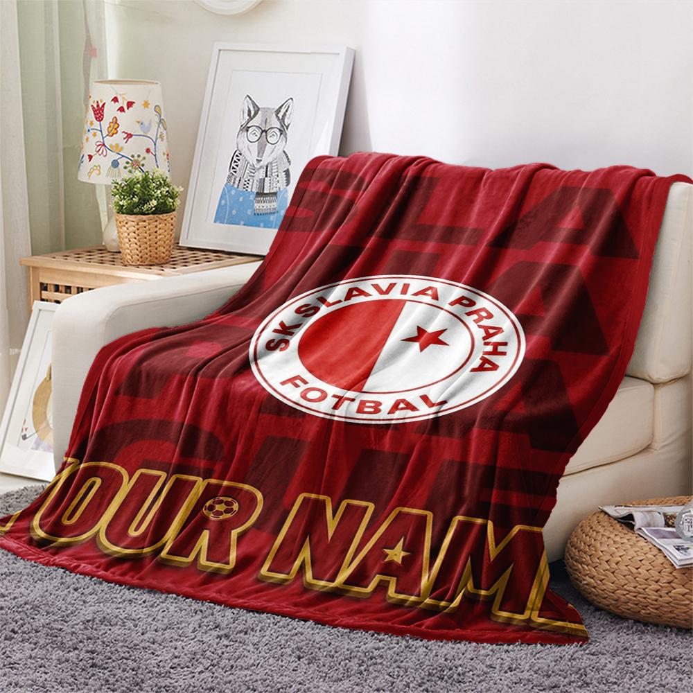 1PC Custom Name SK Slavia Praha Patterned Flannel Blanket Suitable For All Seasons for Home Decor Warmth and Comfort Gifts Holiday Present