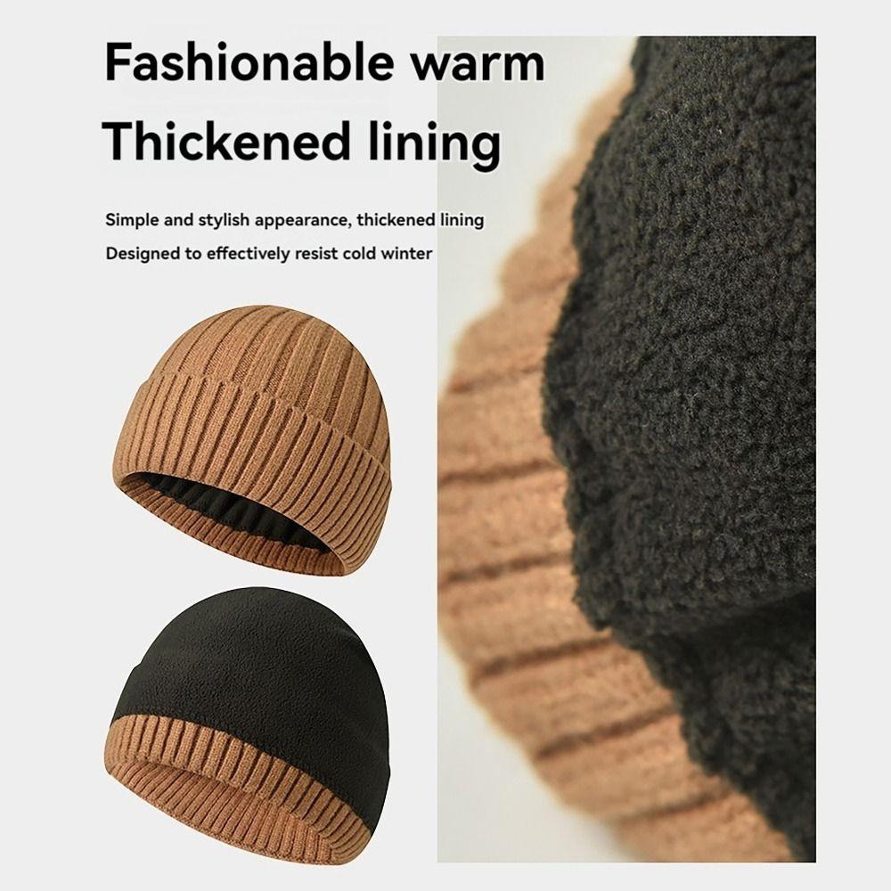 Thickened Knitted Hat Wool Beanies Cap Fashion Skull Cap  for Male Female