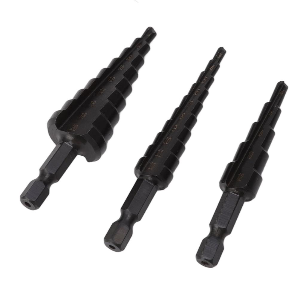 3Pcs High Speed Steel Step Drill Bit Set Hex Handle Step Drill Bit for Metal Wood Insulation Plate