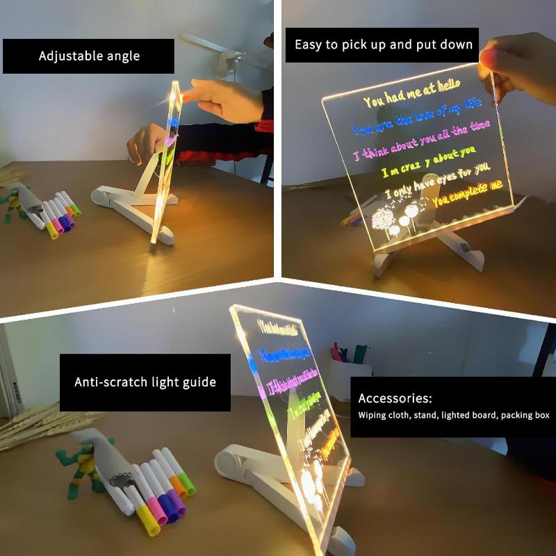 LED Drawing Board with Light, USB Powered Erasable 7 Color Message Note Board for Kids with Markers & Stand, Birthday Gift