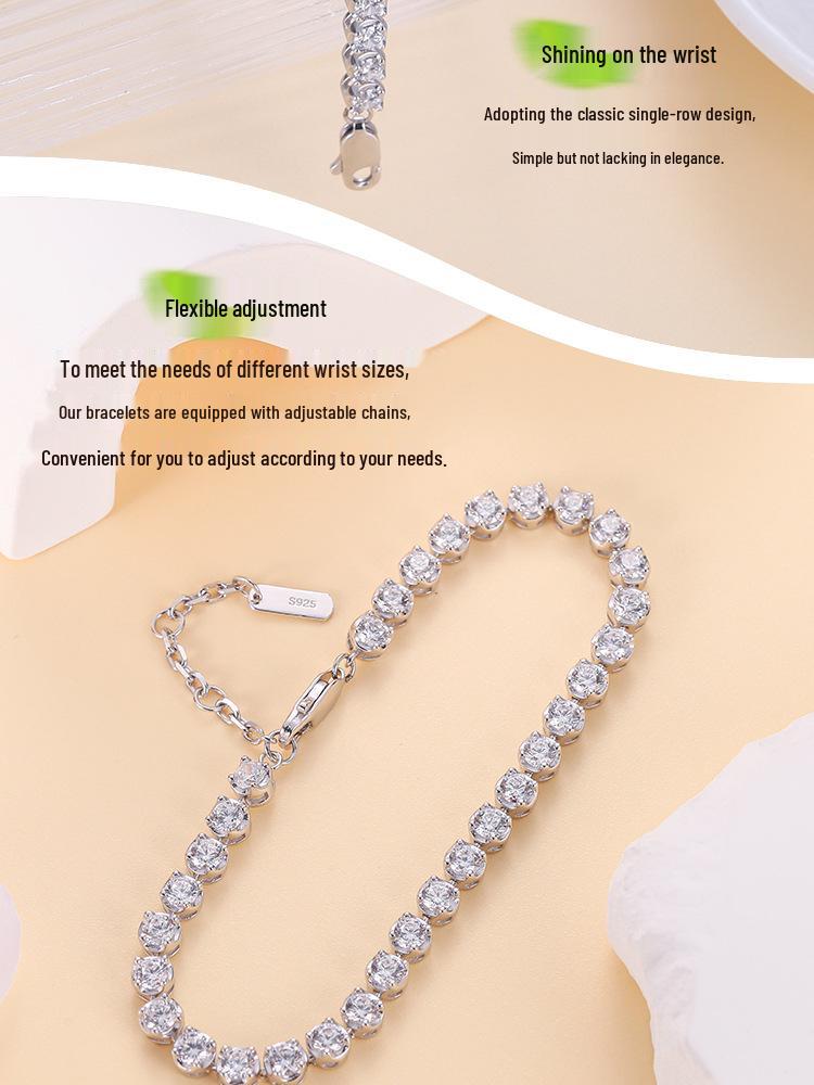Трендовый женский теннисный браслет с полным бриллиантовым паве - Элегантный холодный стиль, Нишевый дизайн для инфлюенсеров и студентов