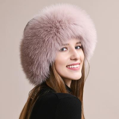 Шапка из меха лисы женская зимняя корейская версия пушистой шапки-цилиндра шапка-ушанка теплая северо-восточная меховая шапка зимняя