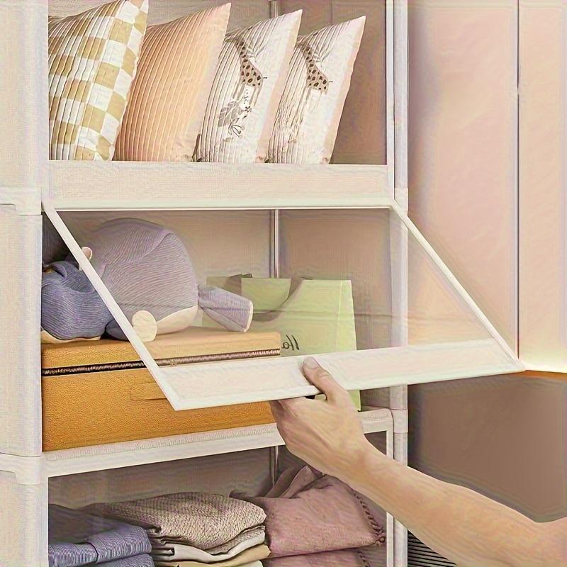 Прозрачный пластиковый многоярусный шкаф для хранения | Пыленепроницаемый напольный органайзер с прозрачными полками, классический стиль для спальни, гардероба, офиса