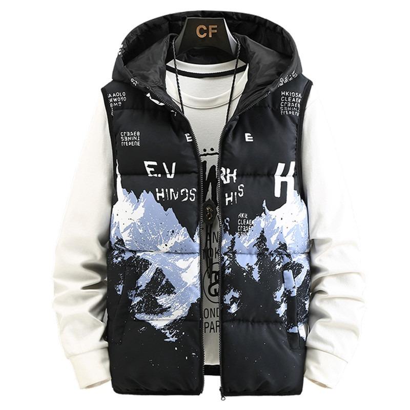 Men Reversible Thick Warm Hooded Casual Fashion Sleeveless Cotton Padded Vest