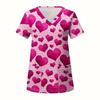 Clinical Uniform Woman Elegant Heart Print Health Care Scrub Uniform Trends V-Neck Short Sleeve Dental Nursing Uniform for Women