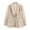 Womens Linen Blend Cropped Blazer Pleated Wide-Leg Pants Set Casual Outfit