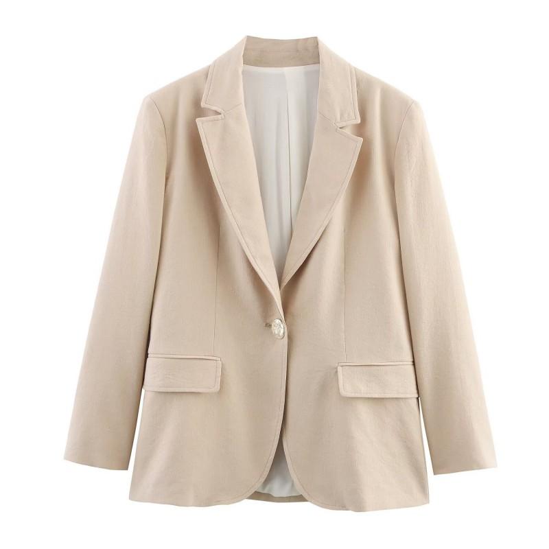 Womens Linen Blend Cropped Blazer Pleated Wide-Leg Pants Set Casual Outfit
