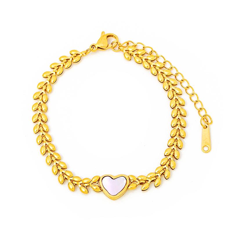 Original Design Exquisite Heart-Shaped White Mother-of-Pearl Bracelet, Double-Sided Wearable, 18K Gold Plated Titanium Steel for Women