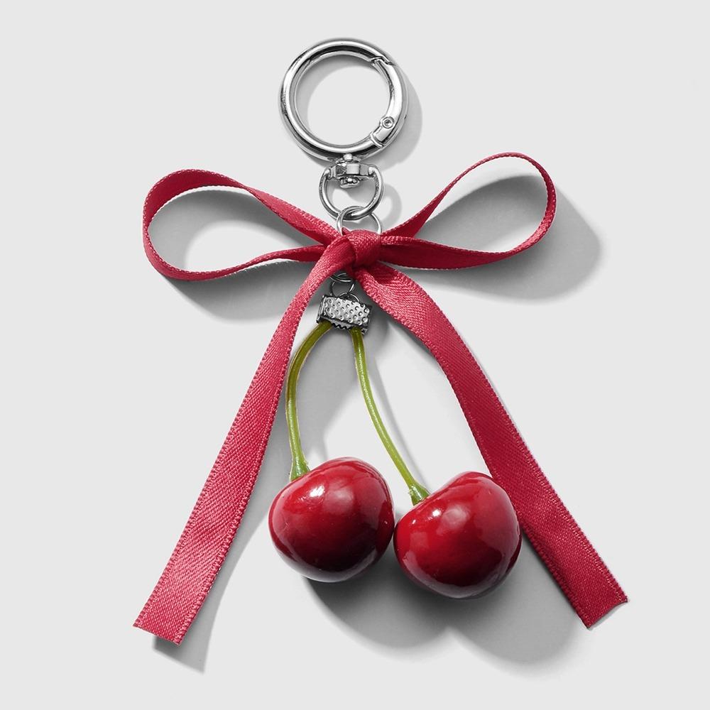 Phone Charms Cherry Pendant Keyring Ballet Style Pendant Ribbon Bow Keychain Couple Kids