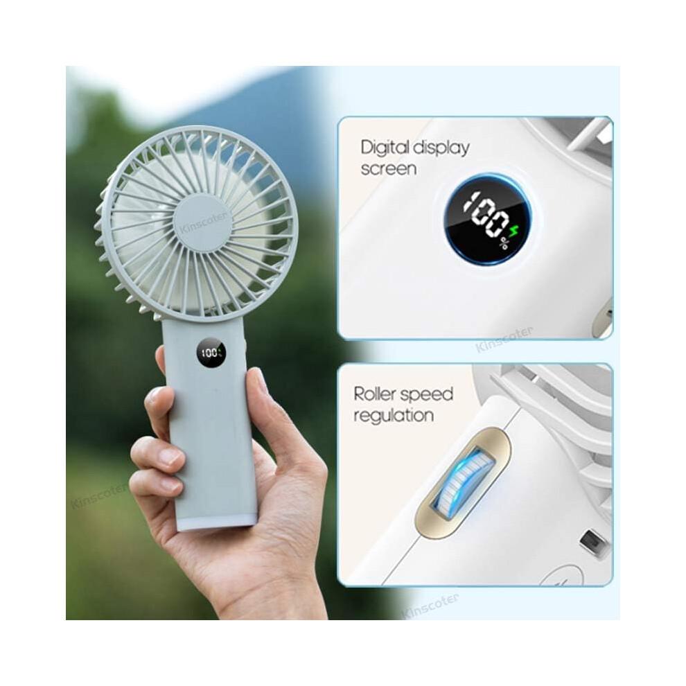 Handheld Personal Fan Mini USB Handheld Fan 3600mah Rechargeable Mini Fan Stepless Speed Control Display Night Light (Color : Ice green)