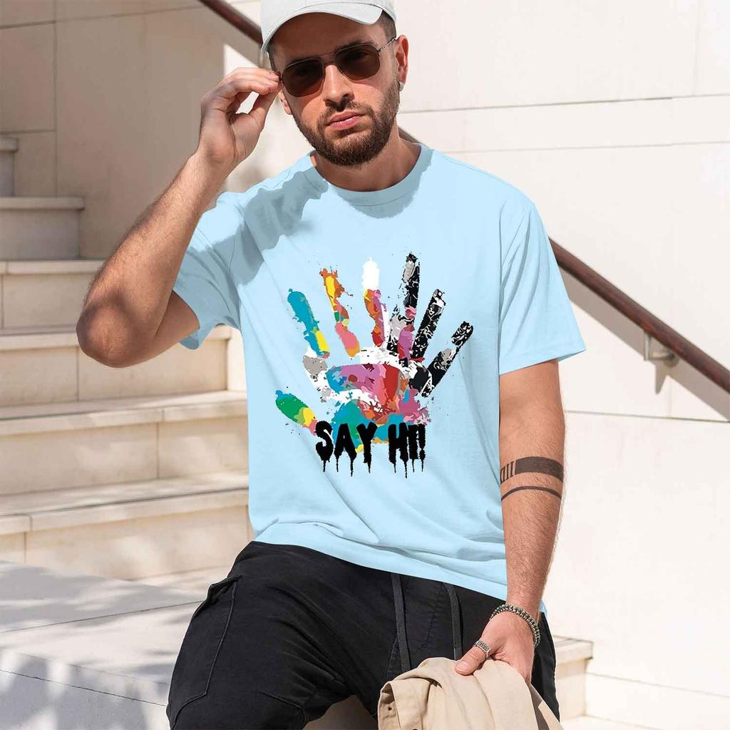 2026 New Model Unisexs Summer 100 Cotton Fashionable Casual Sports Loose Large Size Color Handprint Round Neck Short Sleeve Tshir