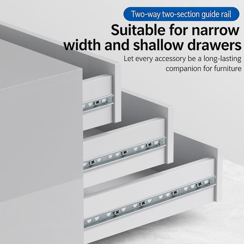 2Set Smooth Glide Bearing Drawer Slides 17Mm Wide Two Way Slide Drawer Glides 8"-17" Hardware Accessories Drawer Rail