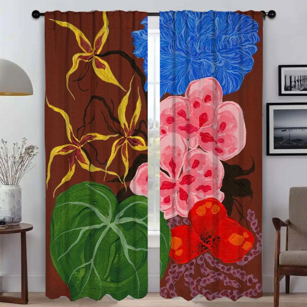 Абстрактные Цветочные Шторы для Домашнего Интерьера, 2 Части Тюль для Окна Спальни, Шторы Для Украшения Хэллоуина, Шторы Для Гостиной, Оттенки