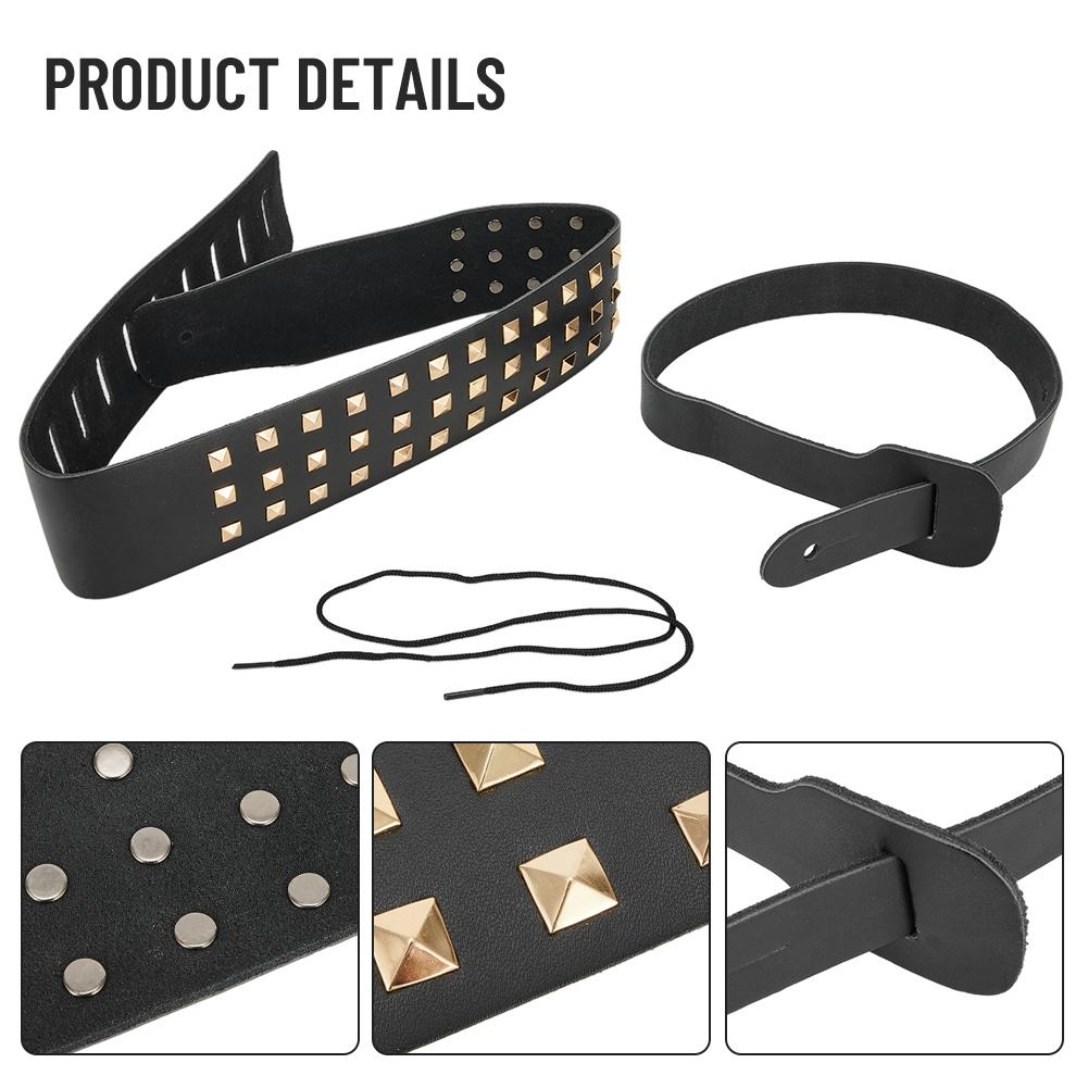 Черная кожаная электрогитара ручной работы, с заклепками PIKE, регулируемый ремень