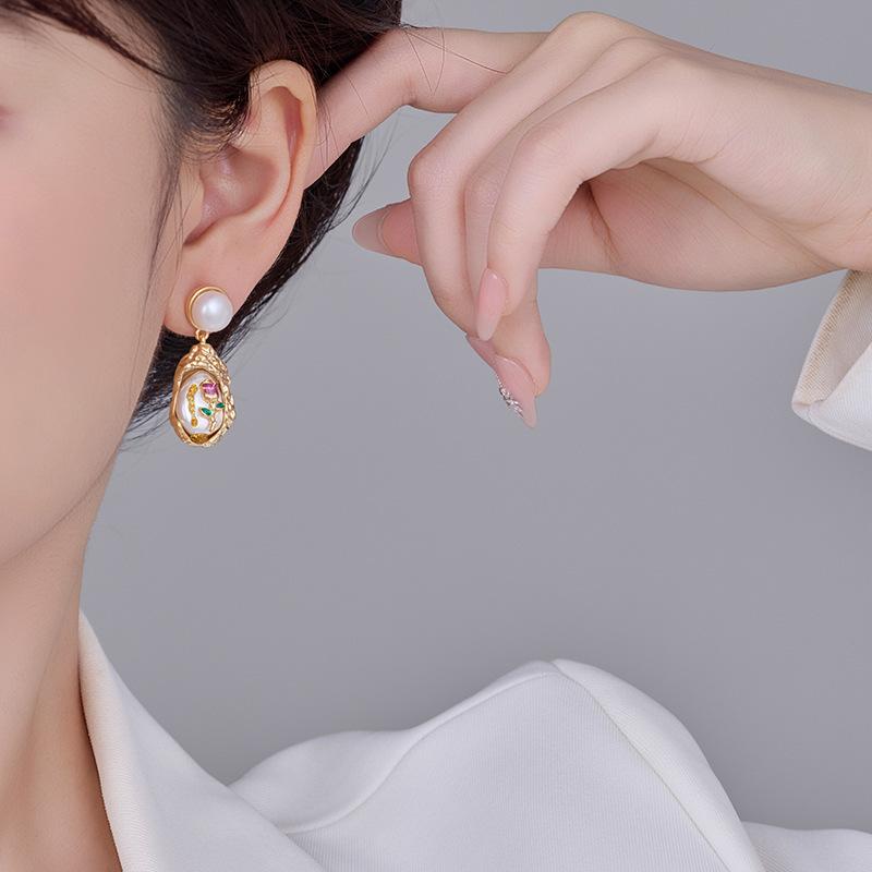 Винтажная Масляная Живопись Барочные Жемчужные Серьги Сад Роз Антикварные Цветочные Пусеты Ретро Аксессуары