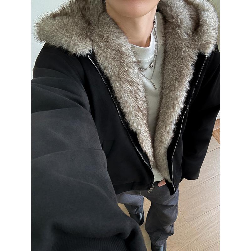 Куртка American Eagle с меховым воротником из замши и кошачьими ушками - Осенне-зимняя укороченная верхняя одежда с плюшем