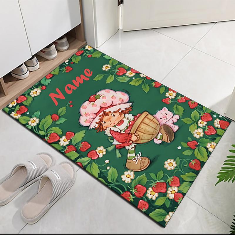 Custom Name Strawberry Shortcake Printed Carpet, for Office Chair Living Room Bedroom Kitchen Room Decor Gifts.