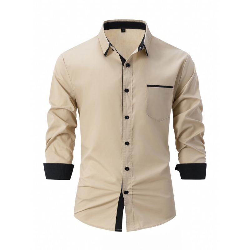 Мужская рубашка в стиле business casual с цветовыми блоками, длинным рукавом и свободным кроем