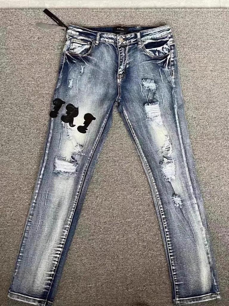 High Street Embroidered Anir Slim Fit Jeans - Men's Trendy Skinny Pants, Student Style