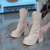 Fashion 2025 Autumn Winter Women Shoes Leather Short Boots for Women Round Toe Chunky Heel Boots Zipper Ankle Boots Female Platform Heel