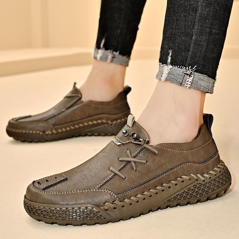 Fashion Men Casual Leather Loafers Handmade Outdoor Casual Trainers Fashion Driving Flats Leisure Walk Skateboard Footwear Comfy Sneaker