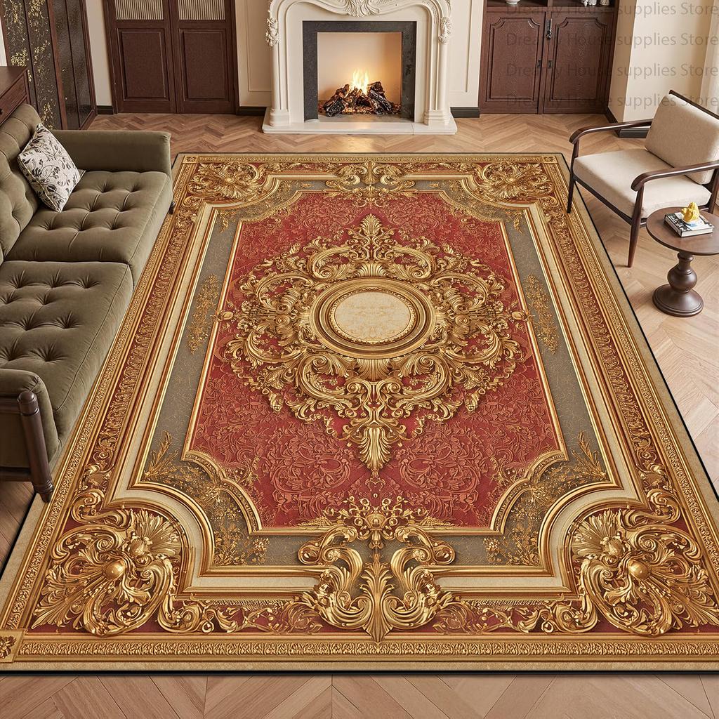 European Style Retro Living Room Carpet Baroque Decoration Home Sofa Area Washable Antiskid Rug Bedroom Bedside Luxury Foot Mat